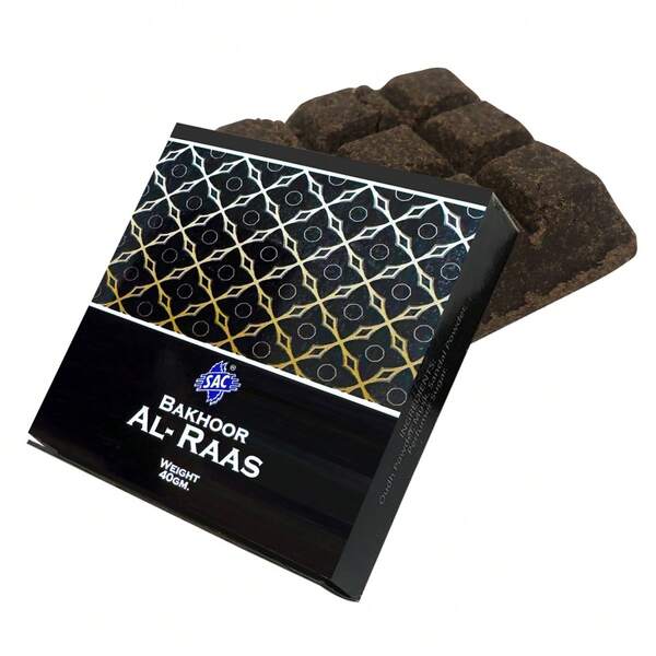 Incenso di alta qualità, set di 9 bastoncini di incenso Bakhoor Al-Raas alla polvere di legno di sandalo, polvere di oud, muschio e zucchero da profumeria, assortiti in una forma quadrata (40g)