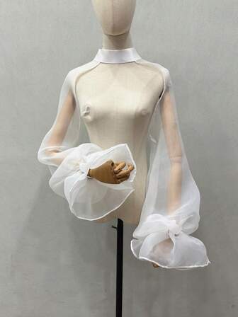 1 pieza Chal nupcial de organza blanca con decoración de mangas, accesorio para vestido de novia