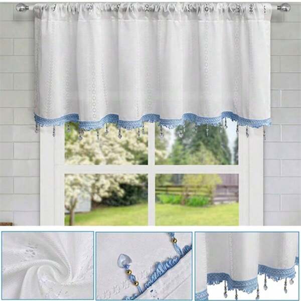 1PC French Lace Through Pole Short Curtain,Kitchen Blackout Partition Curtain , Home Decor Kitchen Door Short Curtain, Multiple Size Options For Bedroom, Living Room, Dining Room Or Home Theater Use, Fall Decor,Autumn Decor,Room Decor