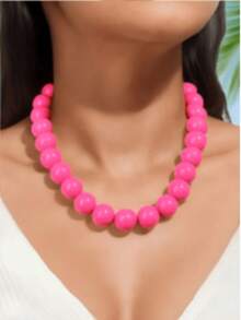 Conjunto de colar e brincos de contas de cor dopamina, 1 peça, moderno, exagerado e chamativo, de alta qualidade, adequado para uso diário feminino, banquetes e festas