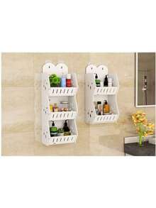 1 pieza Estantería de pared para el baño sin taladro para gel de ducha y cosméticos, organizador de almacenamiento de 2 niveles con ganchos, decoración del hogar y del baño, decoración de otoño, vuelta al cole, estantería de ducha sin taladro, organizador de baño, soporte de champú sin taladro para ducha, estantería de baño sin taladro con 4 ganchos extraíbles, estantería de ducha, decoración del hogar para el baño, entrega de estilo aleatorio para el verano