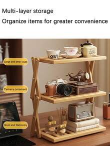 1-Piece Bamboo Storage Rack, Multi-Tiered Bamboo Countertop Display Stand With Stylish Lacquer Finish - Perfect For Storing Cups, Books, And Spices - Ideal For Kitchen, Living Room, Or Office Decor & Organization | Modern Bookshelf Design | Durable Bamboo Bookshelf, Bamboo Shelving Unit - Multicolor - View 11