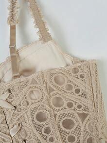 1 pieza Parte superior corta de encaje floral calada con textura verde menta, adecuada para uso diario/fiesta/boda