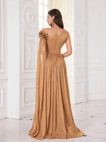 Rochie de seară maxi UNITHORSE pentru femei, cu umeri oblici, mâneci extra lungi, din imitație de lyocell, lucrată manual, cu flori tridimensionale, croială slim