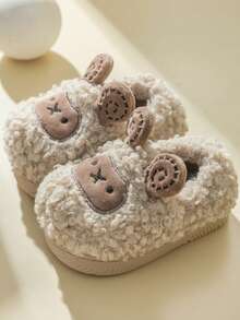 Children's Slippers, Winter Cartoon Lamb Anti-Slip Plush Warm Indoor Shoes, Closed Toe Toddler Baby Slippers, Autumn/Winter - Beige - View 2