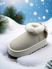 Women's EVA Thick Bottom Bow Tie Design Warm Slip-Resistant Flat Casual Shoes, Suitable For Autumn/Winter - White - View 7