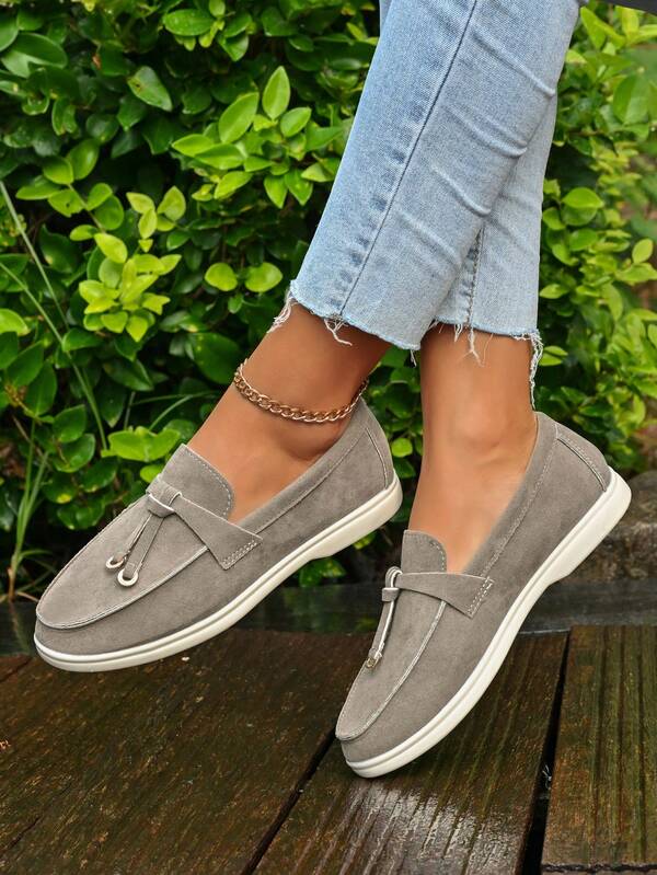 Mocassins Primavera/Outono 2025, Sola Leve Arredondada com Franjas, Slip-On Antiderrapante, Sapatos Casuais Femininos da Moda, Uso Diário, Sapatos Slip-On Femininos