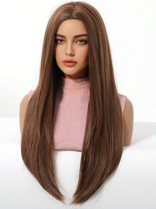 26 Zoll lange lockige braune synthetische Perücke mit Pony für Frauen, hitzebeständig, natürlicher Mittelscheitel, für Cosplay, Partys, Hochzeiten, Halloween und den täglichen Gebrauch