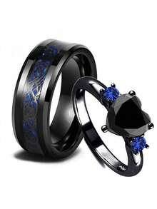 Wedding Couple Rings 1 Pcs Jewelry Charm Couple Rings For Men Stainless Steel Celtic Dragon Ring Heart Black  Women Wedding Rings Set Valentine's Day Gift - 男士戒指 - 查看 1