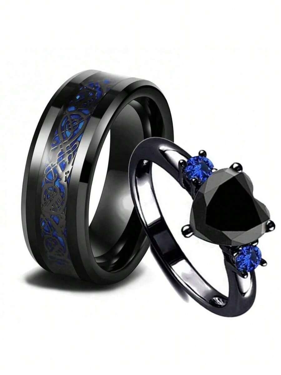 Wedding Couple Rings 1 Pcs Jewelry Charm Couple Rings For Men Stainless Steel Celtic Dragon Ring Heart Black Women Wedding Rings Set Valentine's Day Gift - 男士戒指 - 查看 1