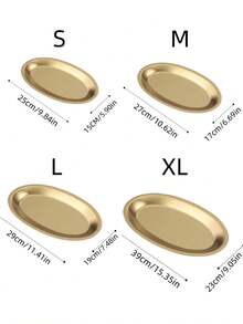 Stainless Steel Egg-Shaped Plate, Golden Oval Flat Bottom Tray, Steamer Fish Plate, Vegetable Plate, Commercial BBQ Plate, Jewelry Display Plate - Gold - View 2