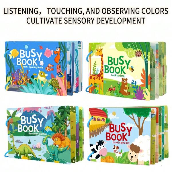 1pc Early Education Cognitive Busy Book, Multi-Theme Recognition Toy Book, Tear & Stick Sticker Book, Children's Early Development Activities, Concentration & Hand-Eye Coordination Training, Quiet Book, Montessori Early Education Toy Book