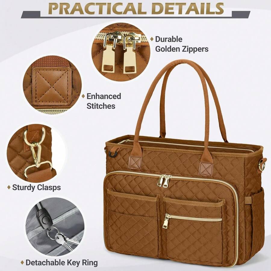 Laptop Tote Bag For Women Teacher Tote Bag 15.6 Inch Work Bags Professional Computer Messenger With Insulated Pocket, Laptop Briefcase For Office, College, Nursing, Canvas Tote Bag, Gift For Her, Bridesmaid Gift Bag, Best Friend Gift - màu nâu - Xem 1