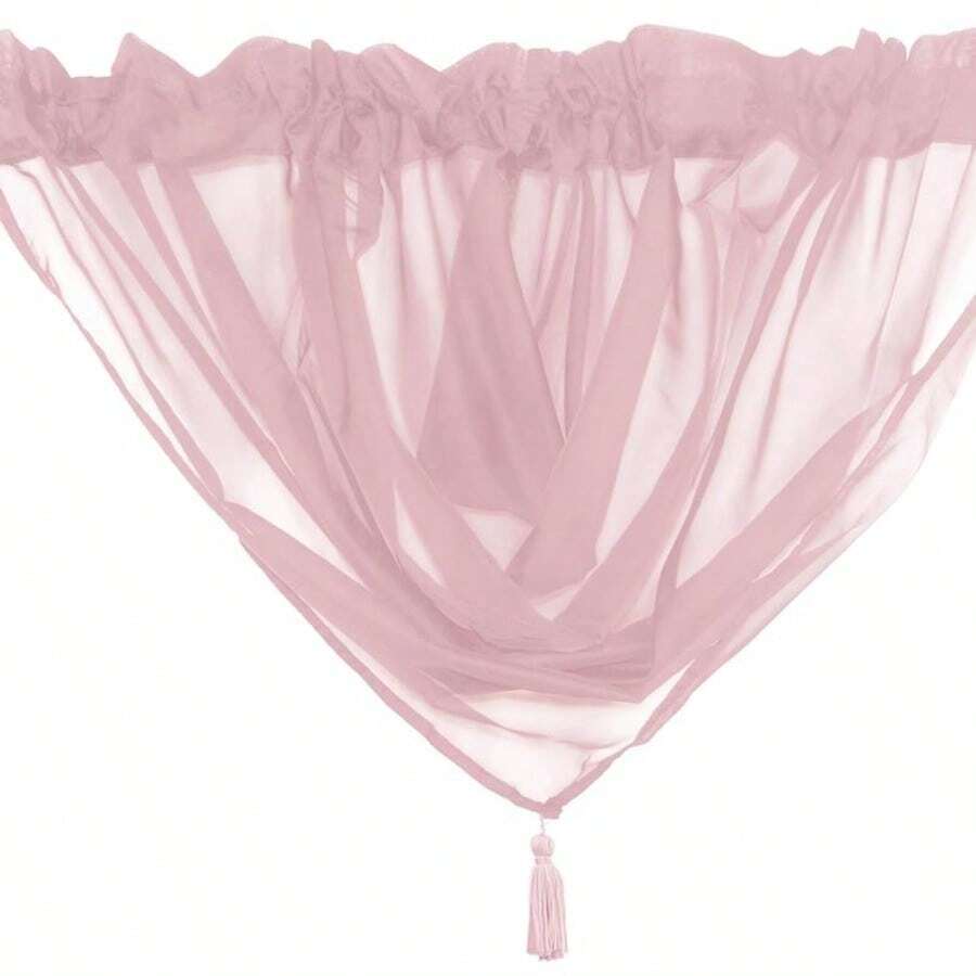 Plain Tasseled Voile Swags All Colours - Net Curtains Voile Swag Valance Pelmet - Baby Pink - View 1