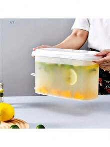 1pc Large Capacity Refrigerator Beverage Dispenser With Faucet, Rechargeable-Free PP Drink Pitcher, Suitable For Lemonade, Juice, Tea, Suitable For Home, Large Capacity, Non-Slip, Thick, Modern White Cold Water Container For Home Kitchen