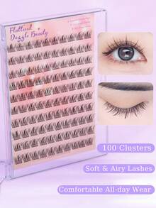 100 racimos de pestañas postizas individuales DIY, 3 longitudes mixtas de 1,1-1,3 mm, ultra delgadas de 0,07 mm, suaves y ligeras, fáciles de aplicar para principiantes, maquillaje de ojos diario natural
