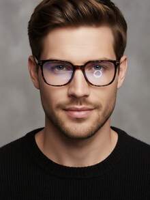 1 pieza Gafas clásicas de moda para hombres sin receta, con marco cuadrado grande y remaches decorativos, que favorecen el rostro, adecuadas para estudiantes, trabajo diario, look sin maquillaje, versátiles