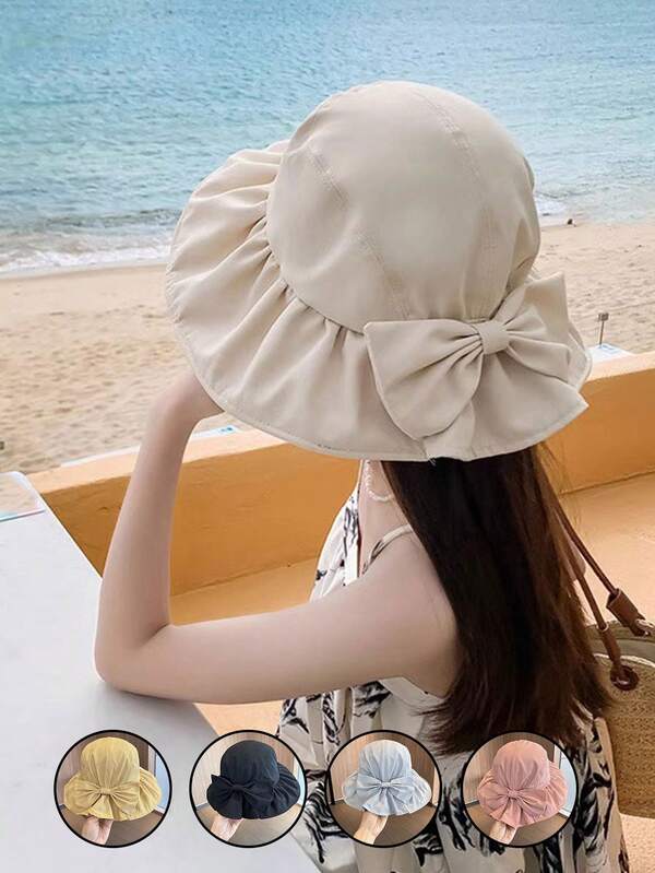 Sombrero de cubo para mujer, sombrero de sol de ala ancha y transpirable, plegable con lazo, adecuado para viajes, senderismo, pesca