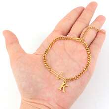 1pc Fashionable Cross & Letter Stainless Steel Gold Cuban Link Chain Bracelet For Men - Yellow Gold - View 3
