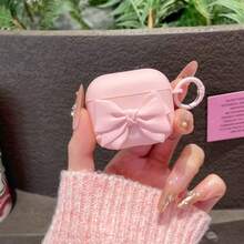 Funda protectora suave de silicona mate con lazo 3D rosa compatible con Apple Pro 3/4ta generación, auriculares inalámbricos, regalo para la novia