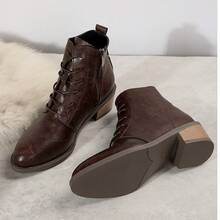 Botas femininas de cano curto, novas botas marrons de outono/inverno, botas de sola grossa, zíper e cadarço, botas estilo britânico, botas da moda para mulheres