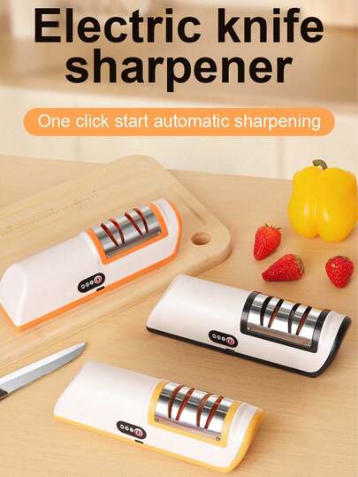 [Electric Knife Sharpener] 2-Stage Electric Knife Sharpener - USB Rechargeable, Quick Sharpen & Polish, Compact Kitchen Knife Sharpener With Lithium Battery, White & Black Design