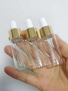 3 piezas Botellas de gotero de vidrio para aceites esenciales, botellas de vidrio transparente claro pequeñas para líquidos con gotero de vidrio, tapa dorada, botellas de vidrio para perfume y cosméticos de viaje - transparente - Ver 1
