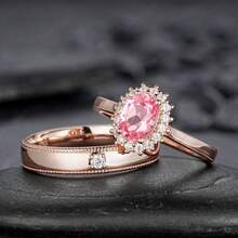 2Pcs/Set Dazzling Women's Fashion Zirconia Wedding Jewelry Ring Set Romantic Bride Engagement Wedding Band Anniversary Christmas Gift Banquet Birthday Gift Party Ring Size 5-11# - 玫瑰金 - 查看 4