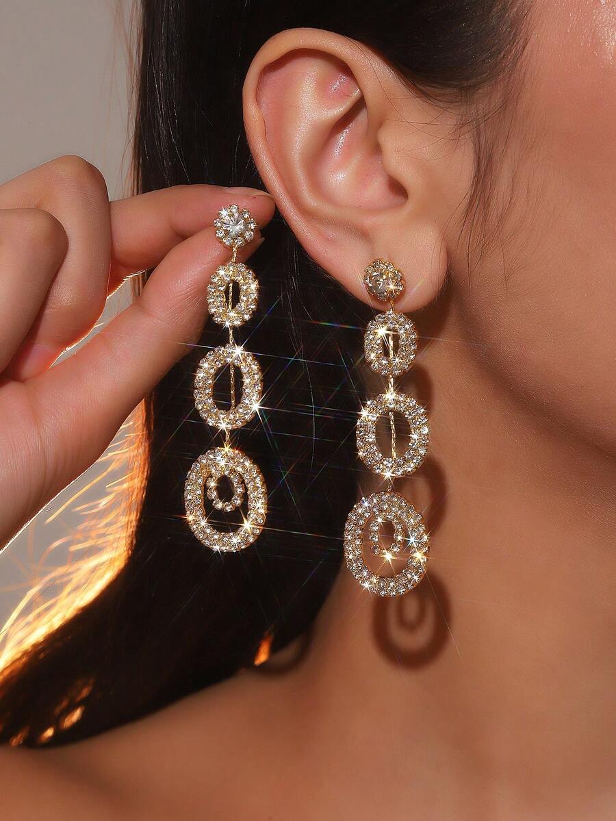 華麗性感夜店水晶懸空耳環釘狀首飾適合女士1對