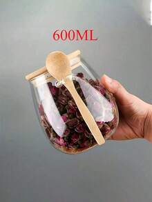 2pcs Set: Airtight Glass Storage Jar With Spoon - Perfect For Coffee, Sugar, Tea, Salt, Candy And Spices | Ideal Kitchen Organizer For Home, Restaurant And Food Truck, Essential For Ramadan Dry Goods Storage