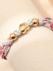 1pc Western Vintage Boho Style Minimalist Luxurious Elegant Charming Refined Titanium Steel Engraved Heart Star Beaded Multi-Element Colorful Scarf Fabric Adjustable Gold Bracelet Jewelry, Suitable For Women Everyday, Casual, Party, Vacation, Gift For Family, Mother, Wife, Girlfriend, Christmas, New Year - Multicolor - View 15