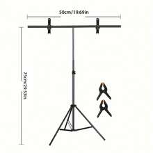 T-Shaped Portable Photography Background Stand Kit - Adjustable Bracket With Two Clips For Photo Studio, Telescopic & Freely Adjustable Height, Three-Legged Support