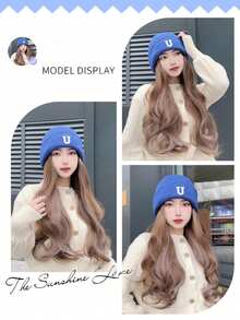 棕色金色挑染合成假发，适合女士日常派对使用，长波浪卷发自然假发，带刘海，耐热假发 - 彩色 - 查看 9