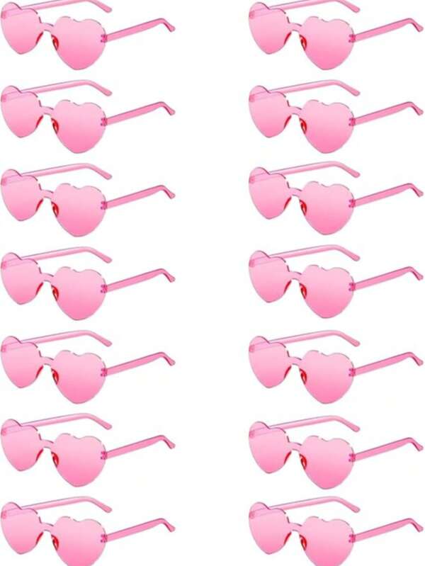 1-10pcs Heart-Shaped Glasses, Bridal Shower, Outdoor Props, Bridesmaid Gifts, Wedding Supplies, Party Supplies, Birthday Photo Props, Fashionable Transparent Pink Glasses Suitable For Party Favors, Perfect For Pool And Beach Parties, Summer Parties, Merry Christmas, Happy New Year (Slight Scratches During Transportation, But Does Not Affect Use)