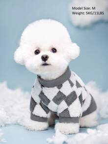 1pc Dark Gray And White Jacquard Diamond Grid Comfortable Cotton Fleece Pet Sweatshirt Dog Hoodie