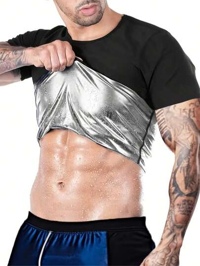 1pc Men's Sweat Enhancing Shirt, Workout Sweat Inducing Top, Fitness Fat Burning Clothing, Body Shaping Perspiration Garment