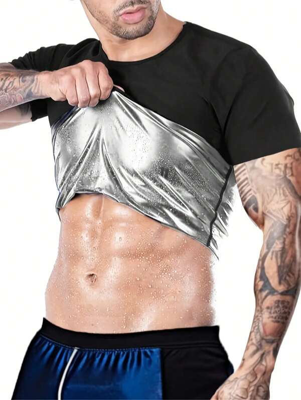 1pc Men's Sweat Enhancing Shirt, Workout Sweat Inducing Top, Fitness Fat Burning Clothing, Body Shaping Perspiration Garment