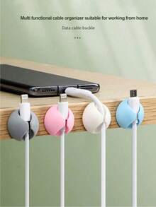 1/5pcs Solid Color Cable Organizer, Adhesive Wire Holder, Multipurpose Office Cable Clips, Desktop Wire Organizer, Earphone/Charging Cable Management, Bedside Wire Holder, Suitable For Back To School - Multicolor - View 5