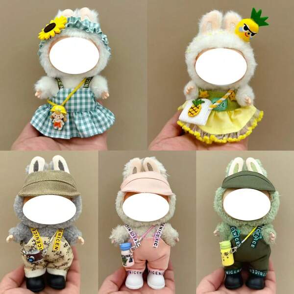 [Clothes Only] 17CM Fashion Floral Dress Outfit, Compatible With 1st/2nd/3rd Generation Dolls, Versatile Cute Mini Crossbody Bag & Overalls Set For LABUBU (Doll And Shoes Not Included)