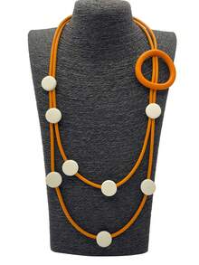 1條雙層橡膠復古木珠項鍊，波西米亞時尚珠寶