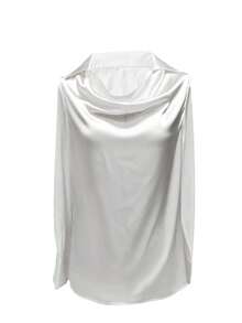 Blusa Elegante de Cetim com Gola Drapeada, Casual de Alta Qualidade e Confortável, Adequada para o Dia a Dia - Branco - Visão 3