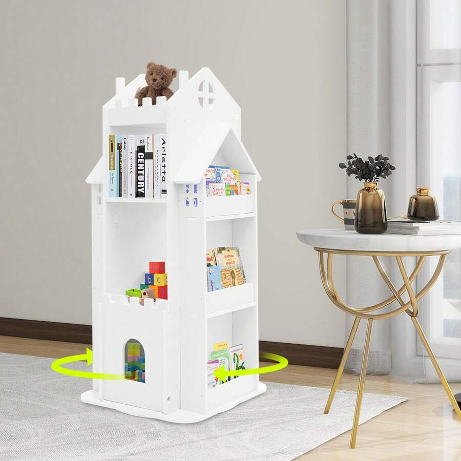 Rotating Bookshelf Book Display Shelf Floor Standing Bookshelf - White - View 1