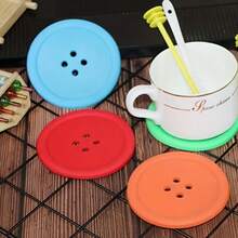 Cute Button Silicone Cup Coasters, Heat-Resistant, Creative Round Soft Rubber Non-Slip Coasters For Tableware - Multicolor - View 2