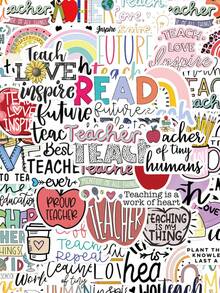 50张教师贴纸教师礼物卡通教师节贴纸装饰美观贴纸包剪贴簿贴纸防水乙烯基贴纸散装适用于水瓶滑板行李箱笔记本电脑保险杠主题派对用品 - 彩色 - 查看 3