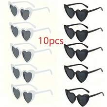 10 Pairs Stylish Heart-Shaped Eyeglasses For Men & Women, Retro Heart Shape Fashion Glasses - White Frame With Gray Lens, Suitable For Wedding, Party, Photography Props, Accessory, Holiday, Wedding, Birthday, Party, Street Photography Decoration, Ideal For Casual Outings, Club Activities, Festivals, Leisure Glasses, Fun Design, Cute Glasses - Multicolor - View 10