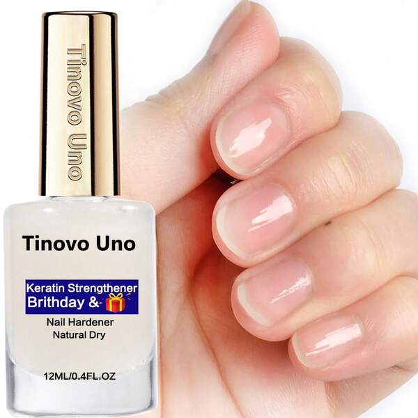 Tinovo Uno Fortalecedor de uñas con queratina 12ml - Sin alcohol, fórmula efectiva de queratina, previene el desprendimiento y el astillado, endurece las uñas, regalo unisex