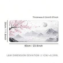 Mousepad extra grande com estampa de montanha nevada e flor de cerejeira, lavável, base de borracha antiderrapante, borda costurada, ideal para presentear, protetor de mesa, apoio para estudos, diversos tamanhos disponíveis, apoio para teclado de computador, apoio para laptop, acessório de escritório, material de escritório