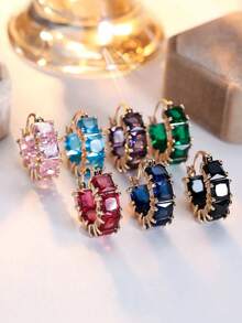 1pair Dazzling Square Cubic Zirconia Hoop Earrings For Women Girls Stylish Minimalist Charming Daily Jewelry Wedding Engagememnt Birthday Party Gifts