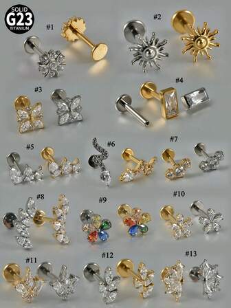 1PC G23 Solid Titanium Cz Flower Cartilage Earrings Stud 16G Internal Threaded Marquise Zirconia Helix Ear Tragus Piercing Body Jewelry