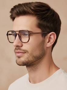 1 pieza Gafas cuadradas con puente de aviador sin graduación para hombres, versátiles para hombres y mujeres, aptas para lentes graduadas, negocios, estudio, conducción, enseñanza, elegante estilo retro